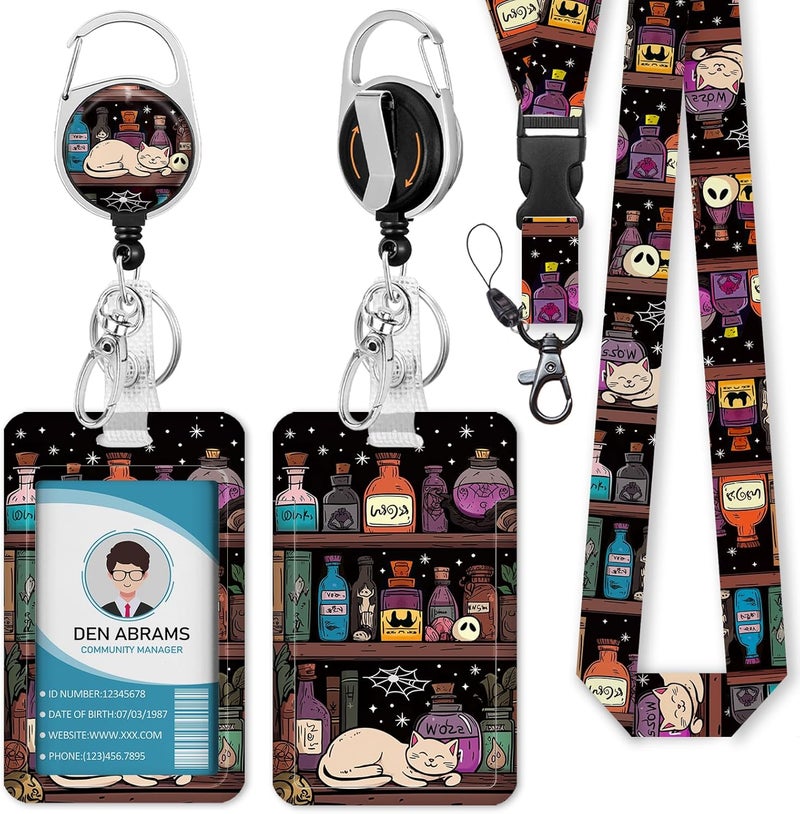 Piefly Lanyards for Id Badges, Magic Cat Badge Holder with Retractable Reel Belt Clip, Work Name Tag Lanyard Vertical ID Card Protector Case for Women Nurse Nursing Doctor Teacher Student - Image 1
